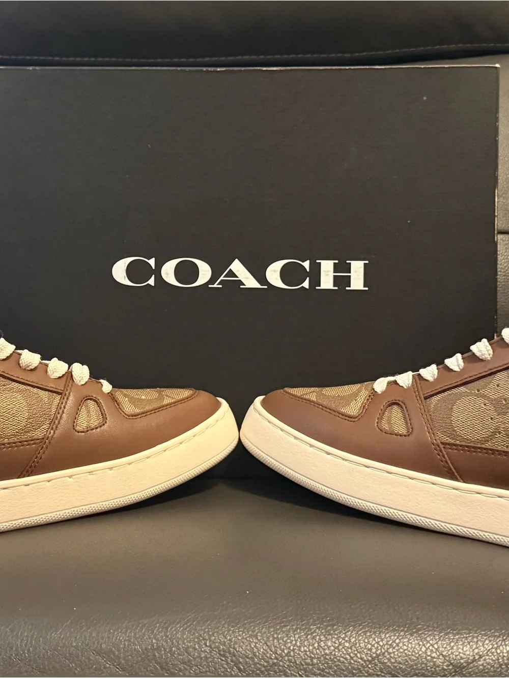 COACH CC736 MENS CLIP COURT HIGH TOP SNEAKER IN SIGNATURE CANVAS SATTLE SIZE 7D